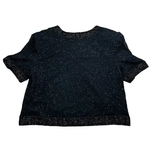 Stenay Black Beaded Formal Short Sleeve Silk Jacket Blouse Size Large - Picture 8 of 8